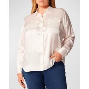 Equipment Signature Satin Long Sleeve Button Down Shirt Career Chic Medium